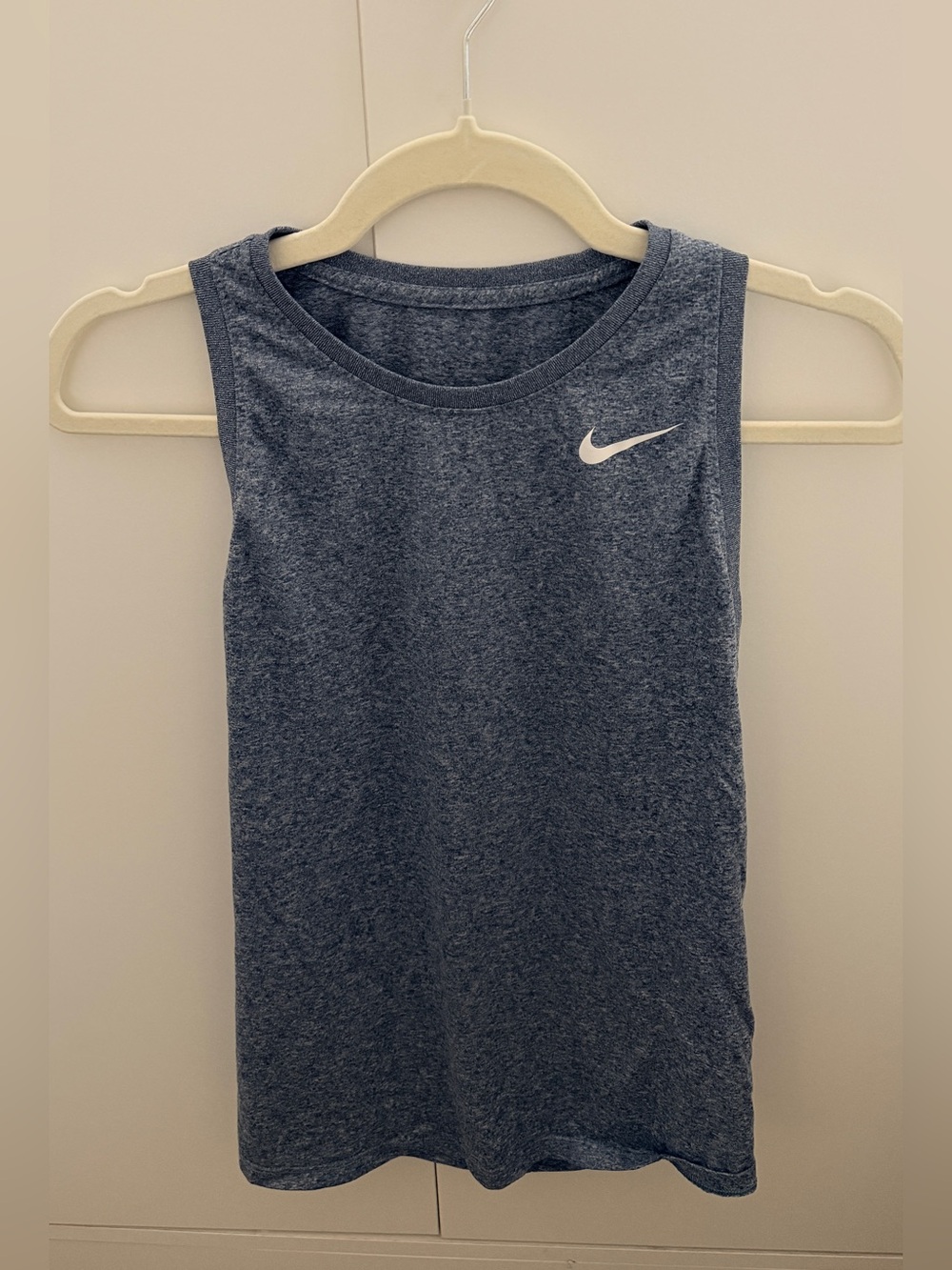 Nike Youth Heather Navy Athletic Tank with White Swoosh